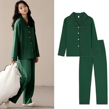 Fdfklak Conjunto Femenino New 100% Cotton Pajamas For Women Long Sleeve Spring Sleepwear Fashion Lapel Shirt Trousers Home Set
Fdfklak Conjunto Femenino New 100% Cotton Pajamas For Women Long Sleeve Spring Sleepwear Fashion Lapel Shirt Trousers Home Set