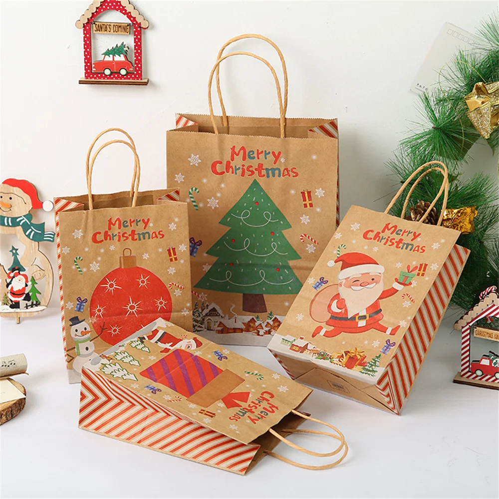 

10 шт. Рождественский Подарочный пакет из крафт-бумаги, мультяшный Санта-Клаус, печенье, конфеты, упаковочные пакеты 2023, Рождество, Новый Год, женское украшение для дома