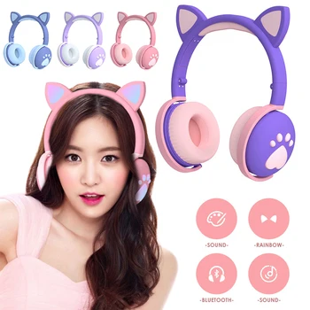 NEW BK1 Cat Headset With Bluetooth Music Earphone Led Light Foldable Children's Game Wireless 5.0 Headphones for All Phones