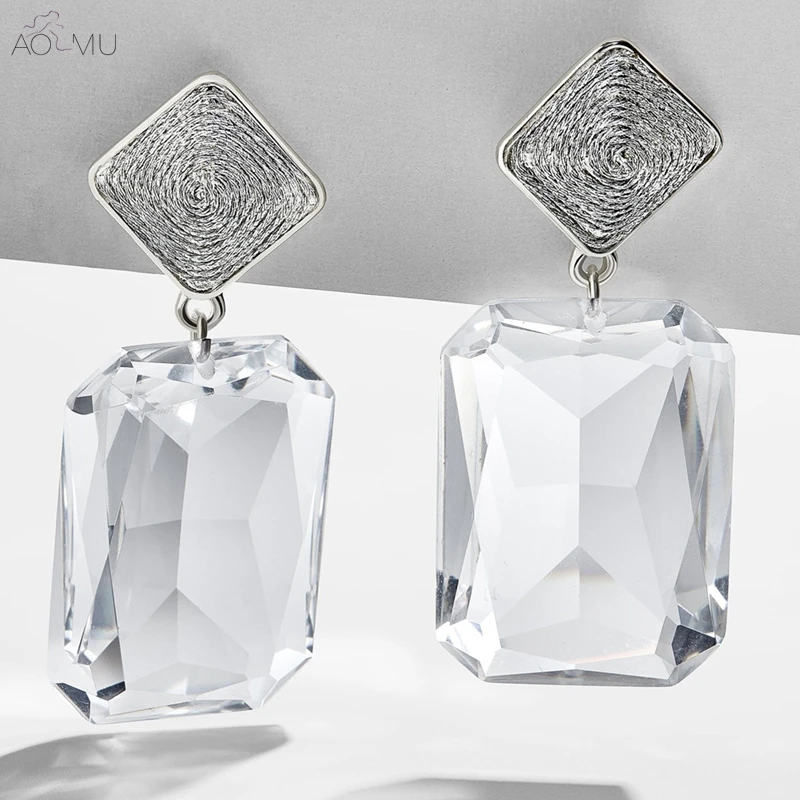 AOMU Exaggeration Trend Transparent Crystal Geometric Square Big Dangle Drop Earrings for Women Girl Party Gift Jewelry
AOMU Exaggeration Trend Transparent Crystal Geometric Square Big Dangle Drop Earrings for Women Girl Party Gift Jewelry