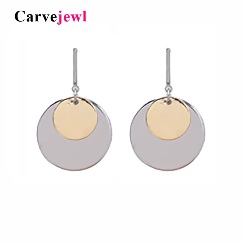 Фото Простые короткие серьги Carvejewl Корея новый дизайн посеребренные двойные круглые