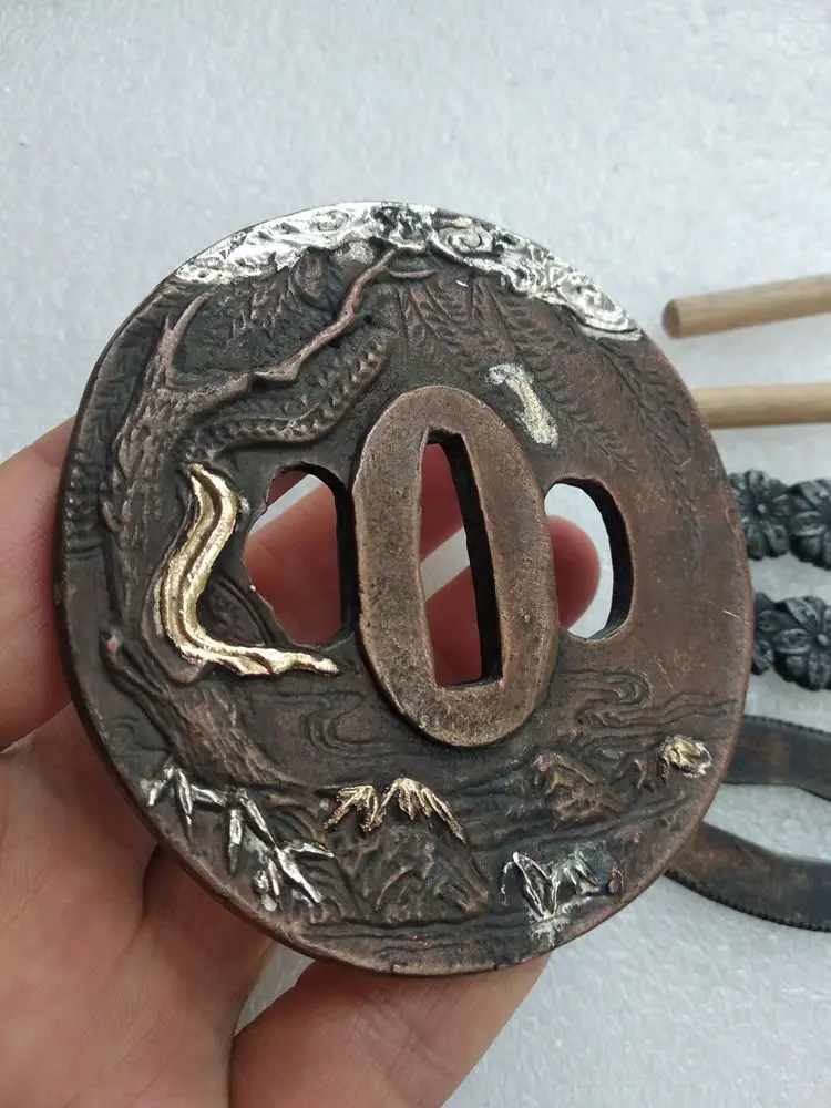 

Vintage Fitting Tsuba Menuki Parts Accessory Case For Samurai Katana Sword Glaive By Pure Copper