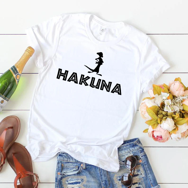 2019 летняя хлопковая новая футболка Hakuna Matata Timon and Pumba женская с изображением Льва