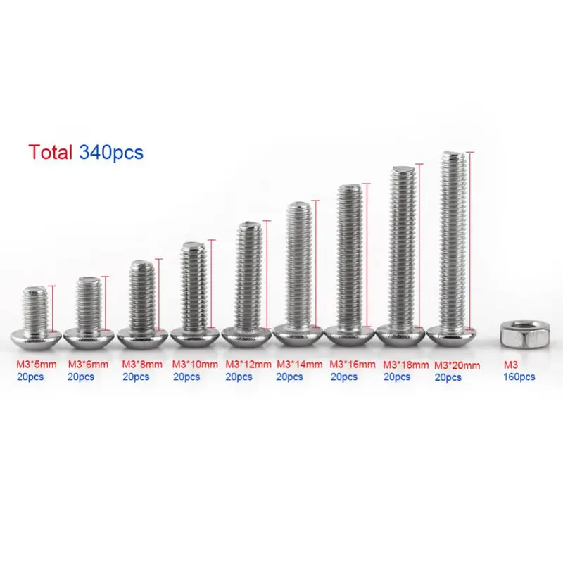 Hot New 340pcs M3 Hex Socket Screw Nut Stainless Steel M3 Screws Nuts Assortment Kit Fastener 
Hot New 340pcs M3 Hex Socket Screw Nut Stainless Steel M3 Screws Nuts Assortment Kit Fastener