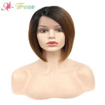 L-part Lace Front Wigs X-TRESS Short 8inch Straight Glueless Wigs For Black Women Heat Resistant Fiber Ombre Brown Women Wigs 
L-part Lace Front Wigs X-TRESS Short 8inch Straight Glueless Wigs For Black Women Heat Resistant Fiber Ombre Brown Women Wigs