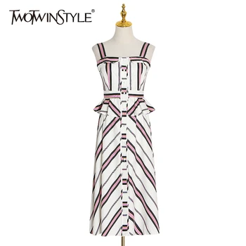 TWOTWINSTYLE Striped Hit Color Dresses Female Square Collar Tank Sleeveless High Waist Ruffle Dress Women Fashion 2020 Clothing
TWOTWINSTYLE Striped Hit Color Dresses Female Square Collar Tank Sleeveless High Waist Ruffle Dress Women Fashion 2020 Clothing