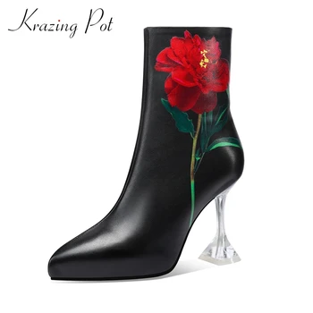 Krazing pot comfortable high street fashion natural leather mixed colors pointed toe thin high heel zip noble mid-calf boots L59 
Krazing pot comfortable high street fashion natural leather mixed colors pointed toe thin high heel zip noble mid-calf boots L59