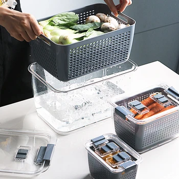 Kitchen Storage Containers Plastic Fresh-Keeping Box Refrigerator Fruit Vegetable Drain Basket Sealed Storage Box With Lid
Kitchen Storage Containers Plastic Fresh-Keeping Box Refrigerator Fruit Vegetable Drain Basket Sealed Storage Box With Lid