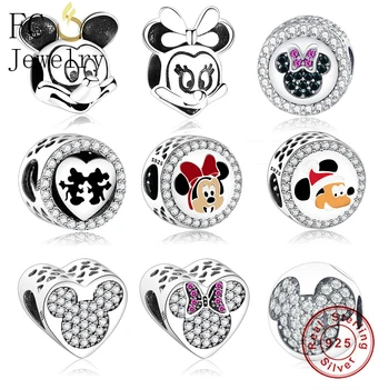 

FC Jewelry Fit Original Pandora Charm Bracelet 925 Sterling Silver Cartoon Enamel Mickey Minnie Beads For Making Berloque 2019