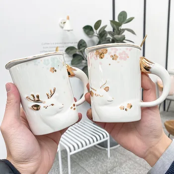 Nordic Brief Embossment Antlers Gold-plated Ceramic Mugs with Lid Spoon Milk Coffee Cup 400ml Large Capacity Straight Water Cups
Nordic Brief Embossment Antlers Gold-plated Ceramic Mugs with Lid Spoon Milk Coffee Cup 400ml Large Capacity Straight Water Cups