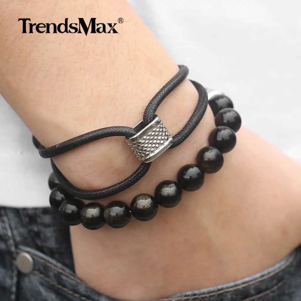 Trendsmax 2PCS/Set Male Leather Chain Bracelet Gold Obsidian Stainless Steel Beads Bracelets & Bangles For Men Jewelry DLBF39
Trendsmax 2PCS/Set Male Leather Chain Bracelet Gold Obsidian Stainless Steel Beads Bracelets & Bangles For Men Jewelry DLBF39