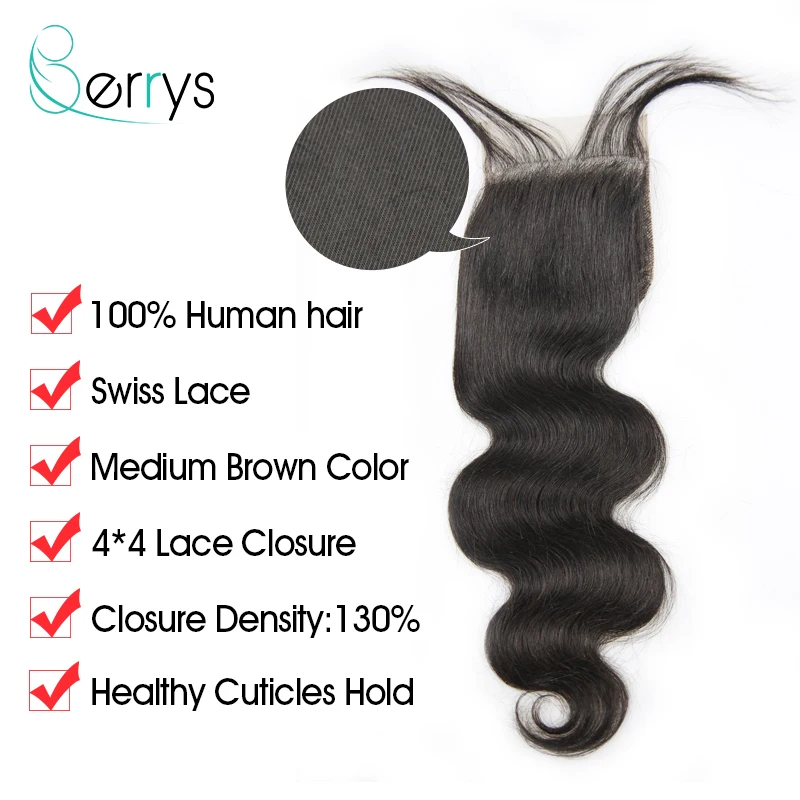 Berryshair человеческие волосы перуанские натуральные волнистые 3 пряди с 5x5