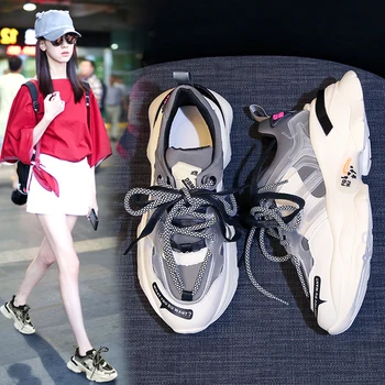 Ins Hot Sneakers Women Trendy Chunky Dad Shoe Laces Platform Shoe New Color Matching Cross -tied Sneakers Chaussures 35-43 
Ins Hot Sneakers Women Trendy Chunky Dad Shoe Laces Platform Shoe New Color Matching Cross -tied Sneakers Chaussures 35-43