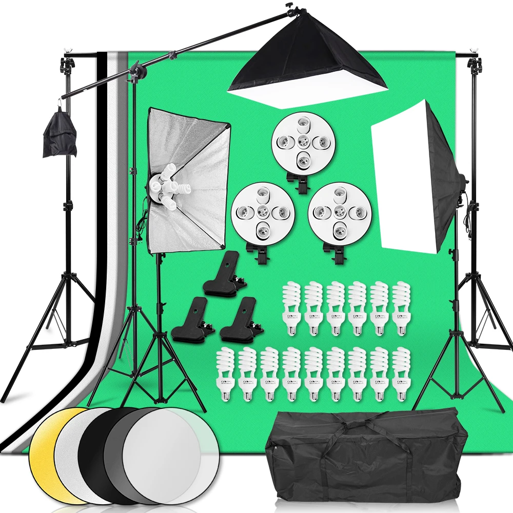 Photo Continuous Lighting Kit Professional Cantilever Softbox 45W 5500K Daylight Studio Bulb 2x3M Background Frame 4pcs Backdrop
Photo Continuous Lighting Kit Professional Cantilever Softbox 45W 5500K Daylight Studio Bulb 2x3M Background Frame 4pcs Backdrop