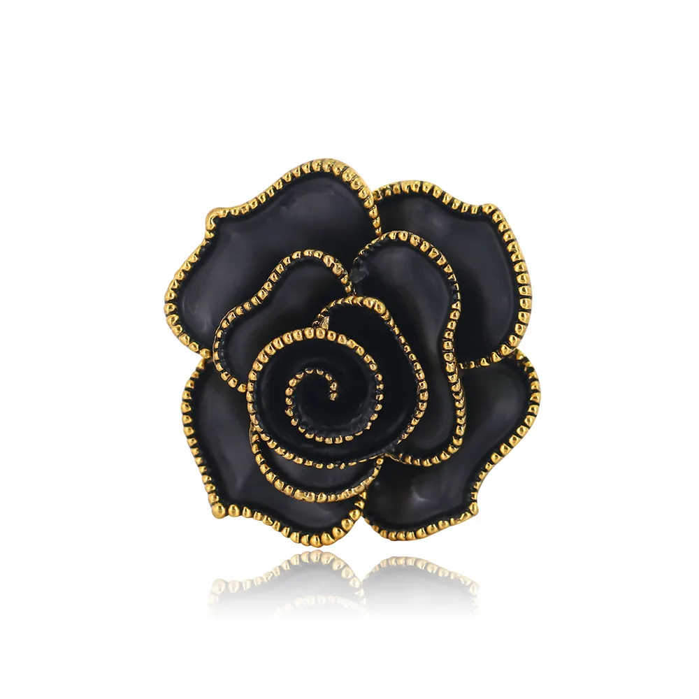 Модная брошь в виде черной розы стиле ретро эмалированная булавка из сплава и