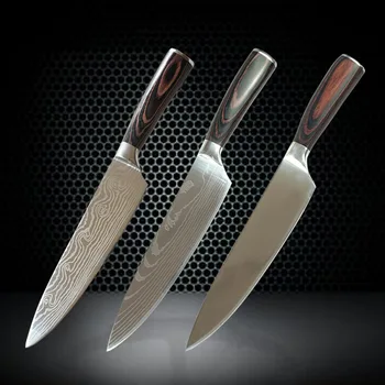 8 inch chef knife kitchen knife 7Cr17 stainless steel knife imitation colored wood handle Damascus big wave grain
8 inch chef knife kitchen knife 7Cr17 stainless steel knife imitation colored wood handle Damascus big wave grain