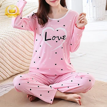 Women's Heart Pattern Alphabet Pajamas Set Autumn and Winter Sleeves Cartoon Print Cute Loose Pajamas Sleepwear 
Women's Heart Pattern Alphabet Pajamas Set Autumn and Winter Sleeves Cartoon Print Cute Loose Pajamas Sleepwear