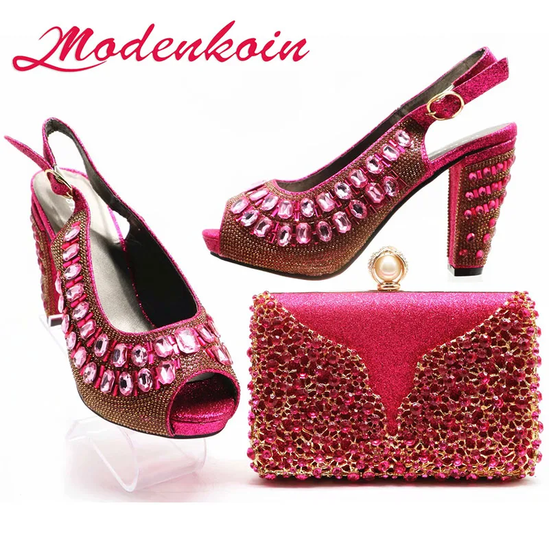 Modenkoin Italian Shoe with Matching Bags New Fuchsia Shoe and Bag Set with Crystal for Party
Modenkoin Italian Shoe with Matching Bags New Fuchsia Shoe and Bag Set with Crystal for Party