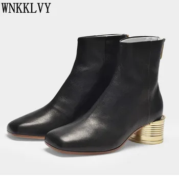 Gold chunky high heel short boots women nude genuine leather square toe ankle boots Runway design autumn winter shoes female 
Gold chunky high heel short boots women nude genuine leather square toe ankle boots Runway design autumn winter shoes female