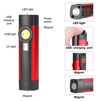 Multi-function COB LED Flashlight XPE Working Light Portable Working Torch UV Light 4 Modes with Magnet Build-in Battery Lantern
Multi-function COB LED Flashlight XPE Working Light Portable Working Torch UV Light 4 Modes with Magnet Build-in Battery Lantern