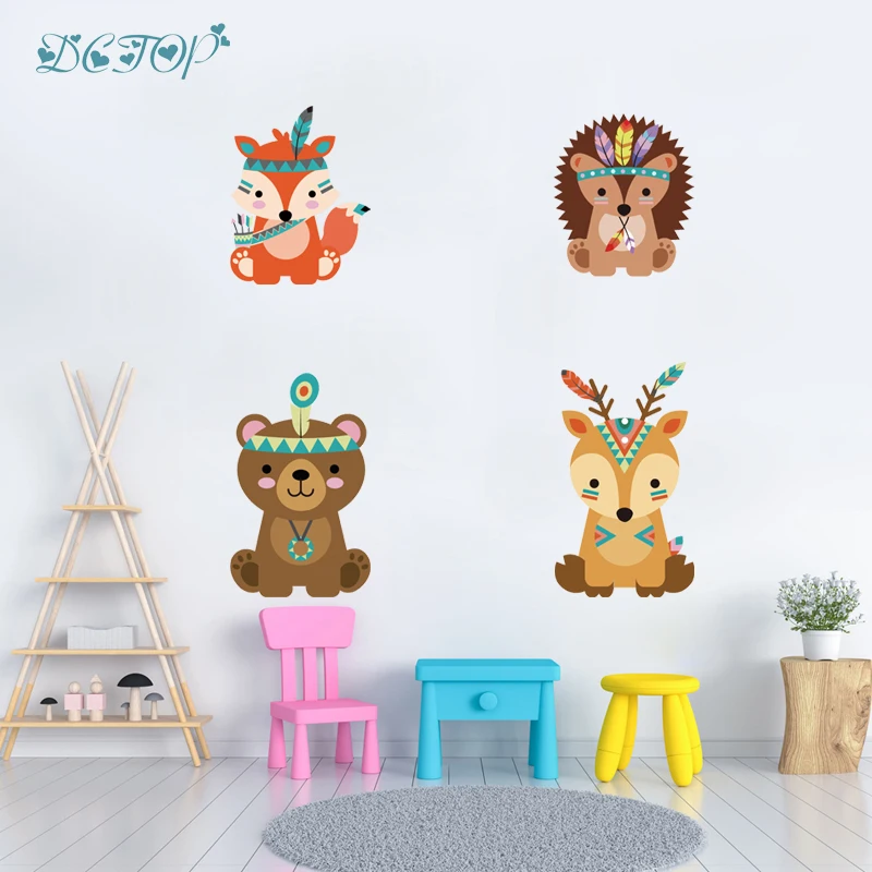 

Tribal Deer Bear Hedgehog fawn Fox Wall Stickers Children DIY Woodland Decals For Kids Nursery Room Decoration Vinyl Home Mural