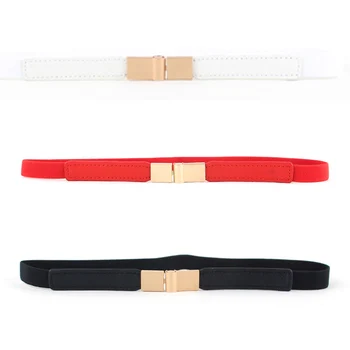Ladies Gold Clasp Buckle Elastic Stretch Belt Faux Leather Skinny Waistband LLBLT0303