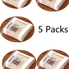 Baby Cotton swabs Hygienic Cleaning Cotton Bar 5 Packs of Natural High Quality Cotton Double-headed Wood