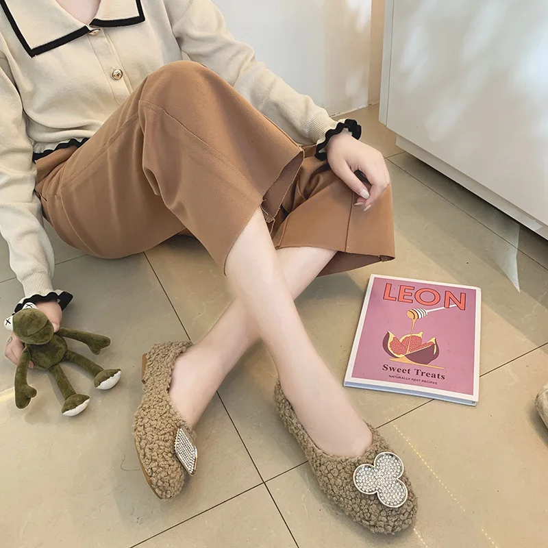 Lambs Wool Moccosins 2019 Autumn Outer Wear Korean-style Flat Curly Slip-on Versatile Scoop Shoes Net Red Fluffy Shoes
