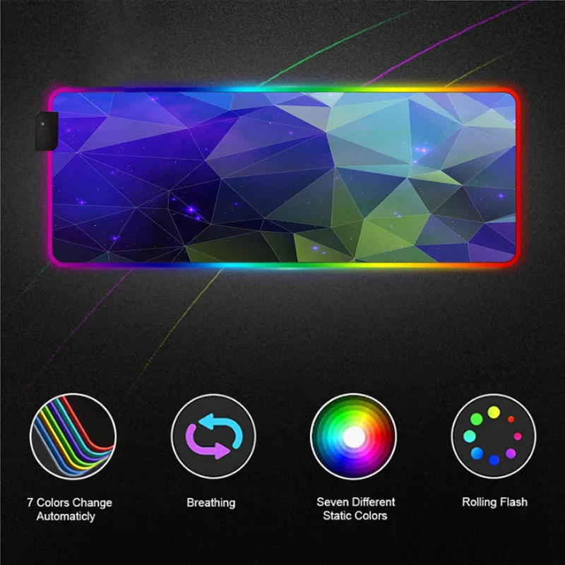 Треугольный абстрактный большой RGB коврик для мыши со светодиодный Ной