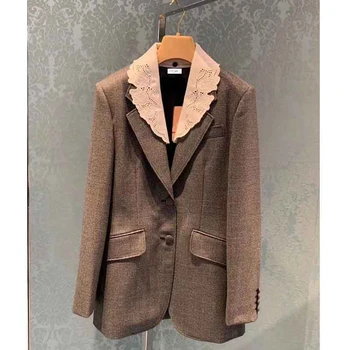 Cosmicchic Women's Woolen Blazer Gray Plaid Emboridered Lace Collar Single-Breasted Ladies Jackets Waist Hugging Coat 2 Way
Cosmicchic Women's Woolen Blazer Gray Plaid Emboridered Lace Collar Single-Breasted Ladies Jackets Waist Hugging Coat 2 Way