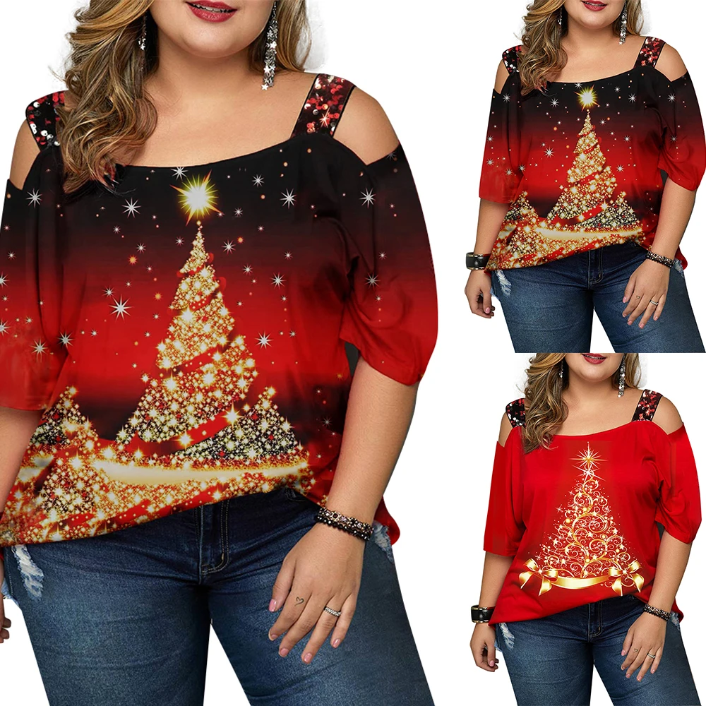 Christmas Women's Short-Sleeved Plus Size Festive Red Christmas Tree Print Shoulder Strap Hollow T-Shirt L-6XL
Christmas Women's Short-Sleeved Plus Size Festive Red Christmas Tree Print Shoulder Strap Hollow T-Shirt L-6XL