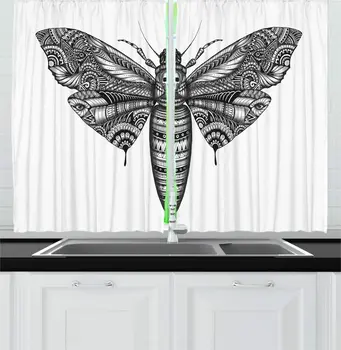 Charcoal Grey and White Occult Kitchen Curtains Deadhead Style Butterfly with Ornamental Wings Freedom Moth Boho Ethnic
Charcoal Grey and White Occult Kitchen Curtains Deadhead Style Butterfly with Ornamental Wings Freedom Moth Boho Ethnic
