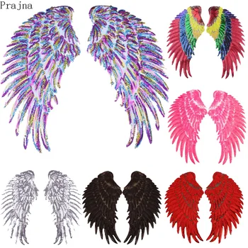 Prajna 1 Pair Wings Sequin Patches Hippie Embroidered Patches For Clothes Stripes Rainbow Iron Sew On Patches Sticker On Clothes