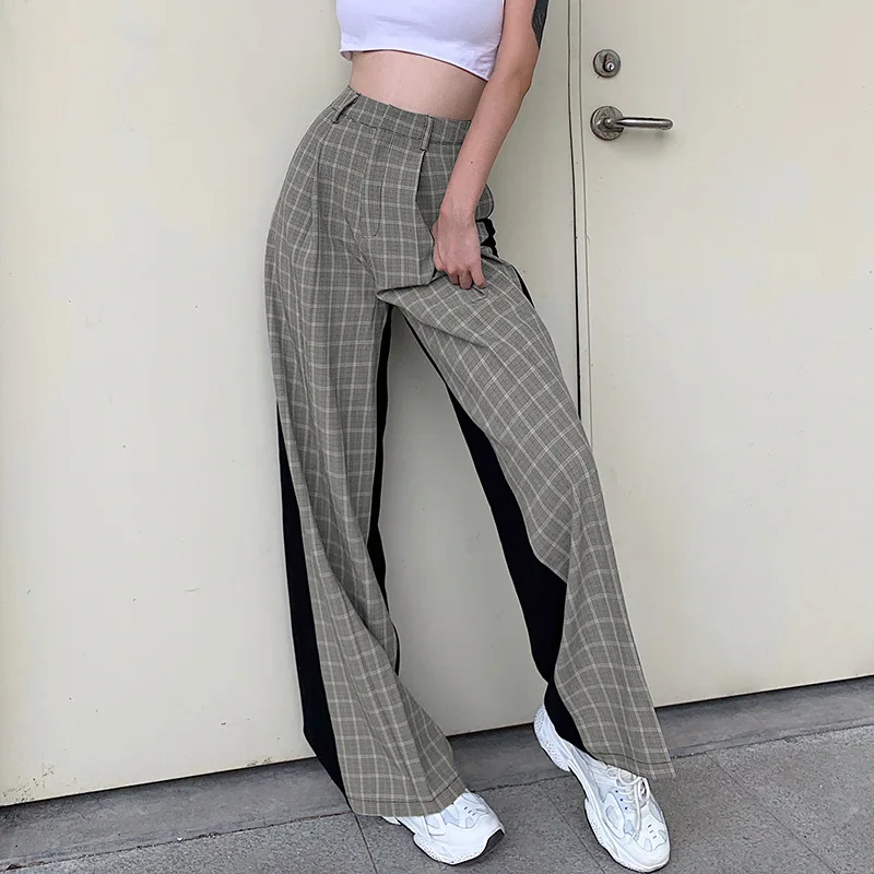 Spring/Summer 2020 Loose Casual Plaid Stitching Black Wide-leg Fashion British Joker OL Leisure Suit Pants Sweatpants Women
Spring/Summer 2020 Loose Casual Plaid Stitching Black Wide-leg Fashion British Joker OL Leisure Suit Pants Sweatpants Women