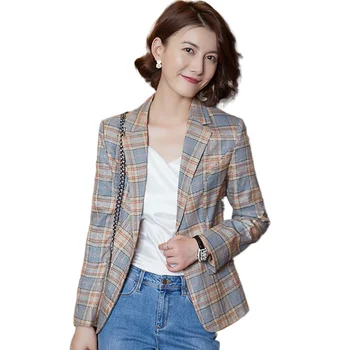 Summer Blazer Women Office Work Wear Clothes Full Sleeve Notched Collar Two Pockets Fashion Plaid Retro Plus Size Suit Jacket
Summer Blazer Women Office Work Wear Clothes Full Sleeve Notched Collar Two Pockets Fashion Plaid Retro Plus Size Suit Jacket