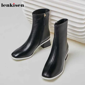 Lenkisen big size soft genuine leather mixed colors high heels square toe winter keep warm women side Zipper ankle boots L7f1 
Lenkisen big size soft genuine leather mixed colors high heels square toe winter keep warm women side Zipper ankle boots L7f1