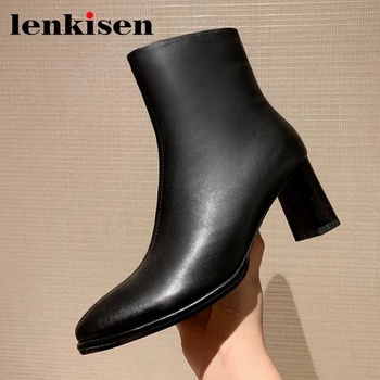Lenkisen new genuine leather round toe high heel Chelsea boots office lady daily wear casual simple style solid ankle boots L67 
Lenkisen new genuine leather round toe high heel Chelsea boots office lady daily wear casual simple style solid ankle boots L67