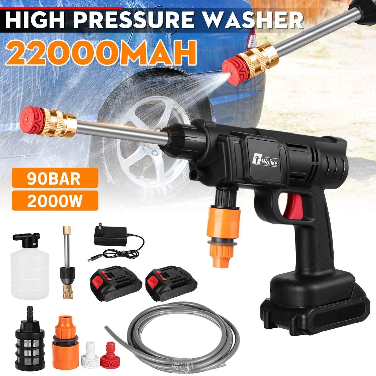 90Bar High Pressure Car Washer Water Gun 2000W Portable Cordless Washing Machine Cleaner Adjustable Nozzle | Автомобили и