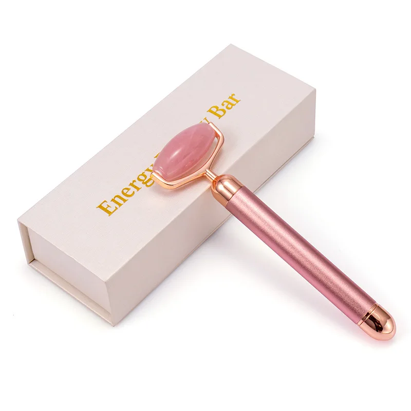 

Gold Beauty Bar Vibration Facial Roller Electric Massager with Jade Head Anti-wrinkle Skin Tightening Rose Quartz Face Massage