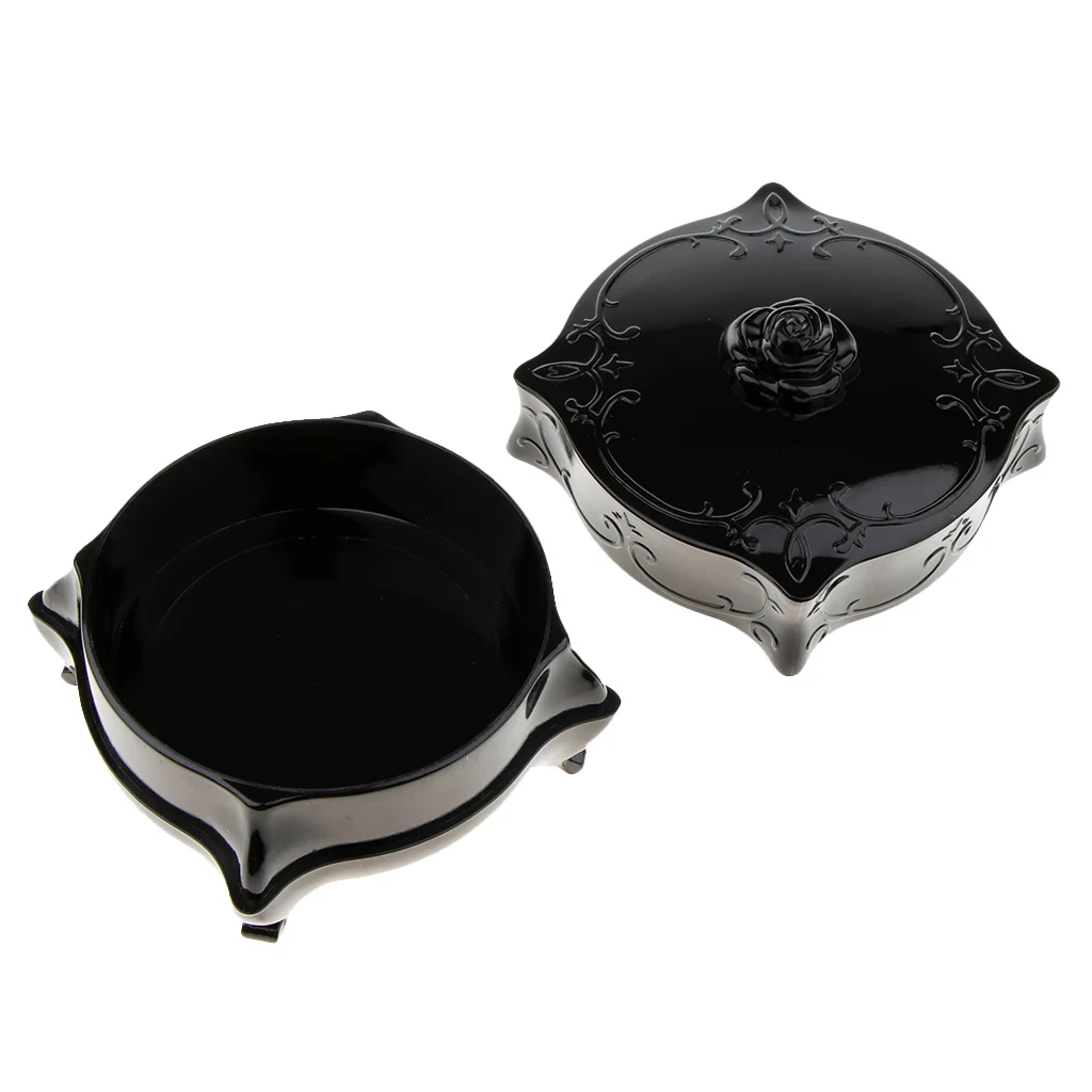 Vintage Loose Face Powder Blusher Container Makeup Puff Organizer Case Jewelry Rings Storage Box - Black Vintage Loose Face Powder Blusher Container Makeup Puff Organizer Case Jewelry Rings Storage Box - Black