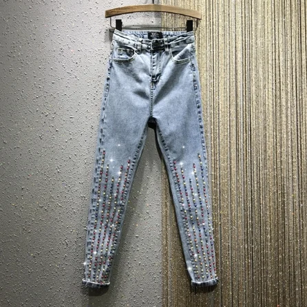 Skinny Jeans Women Spring and Summer New High Waist Elasticity Tight-Fit Light Color Beads Pencil Pants Lady's Jean Pants
Skinny Jeans Women Spring and Summer New High Waist Elasticity Tight-Fit Light Color Beads Pencil Pants Lady's Jean Pants