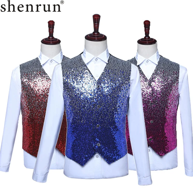 Shenrun Fashion Men Slim Fit fancy Vest Gradual Change Sequins Shiny Blue Red Waistcoat Male Skinny Gilet Wedding Stage Costume
Shenrun Fashion Men Slim Fit fancy Vest Gradual Change Sequins Shiny Blue Red Waistcoat Male Skinny Gilet Wedding Stage Costume