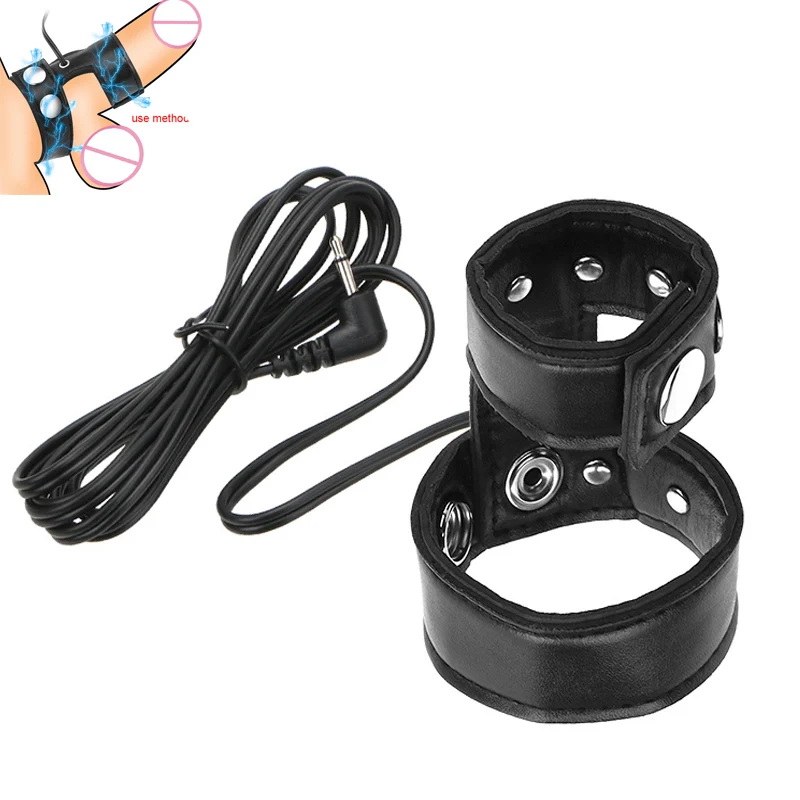 Pu Leather Electro Shock Penis Ringse Stim Adjustable Cock Rings Penis