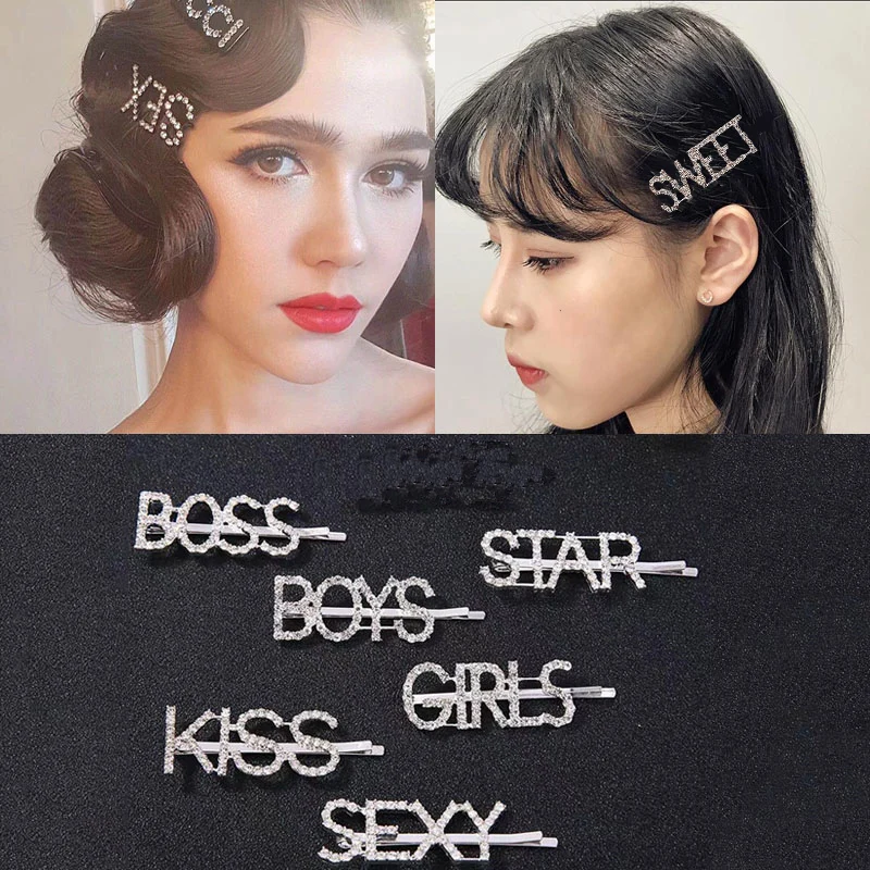 

M MISM INS 1pc Rhinestone Hairpins Shining Letter Hair Clips For Women Barrettes Fashion Hair Accessories Korean Design Fashion
