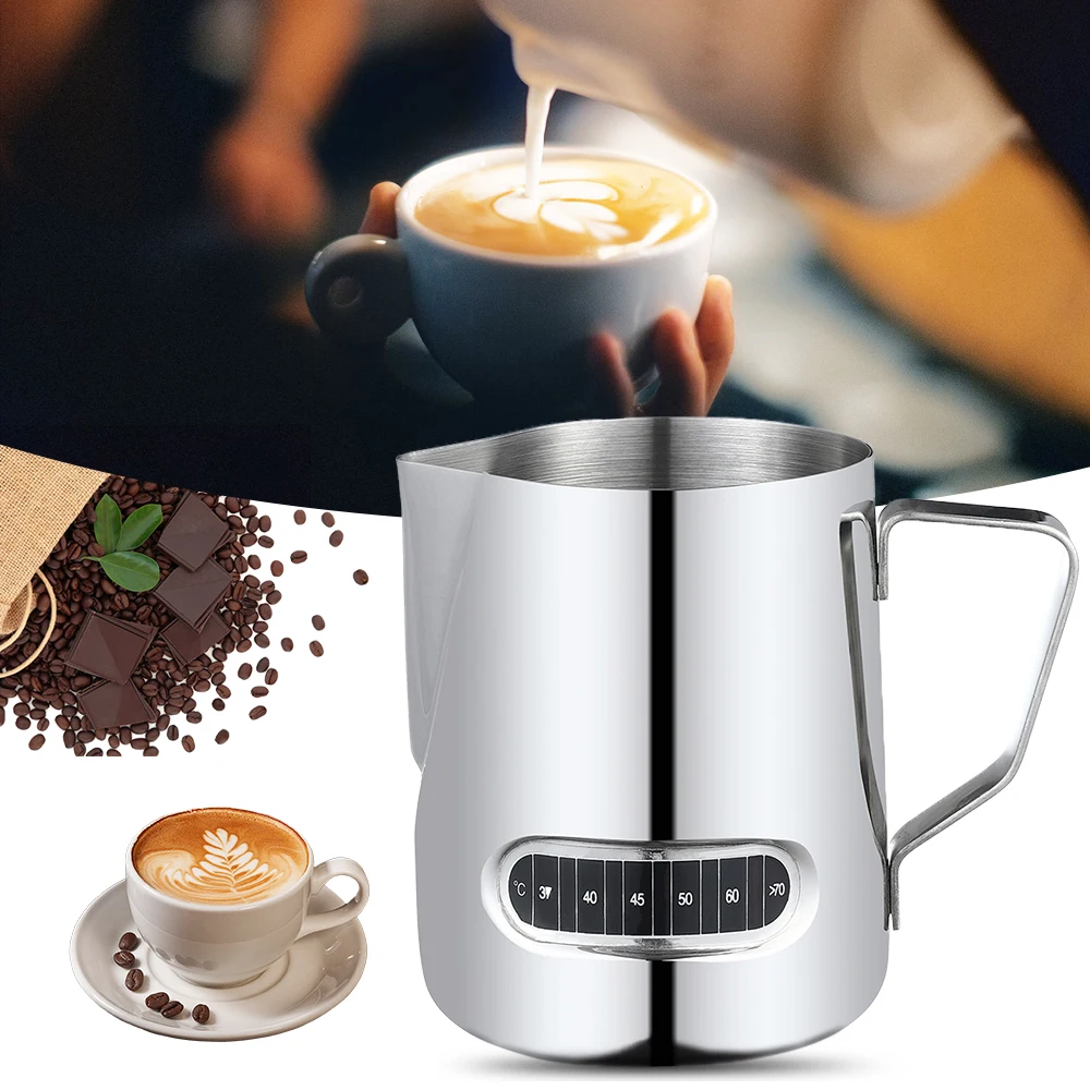 600ml Stainless Steel Milk Frothing Pitcher With Thermometer Whipping Milk Froth Jug Espresso Coffee Milk Frother Cup Jug Maker
600ml Stainless Steel Milk Frothing Pitcher With Thermometer Whipping Milk Froth Jug Espresso Coffee Milk Frother Cup Jug Maker