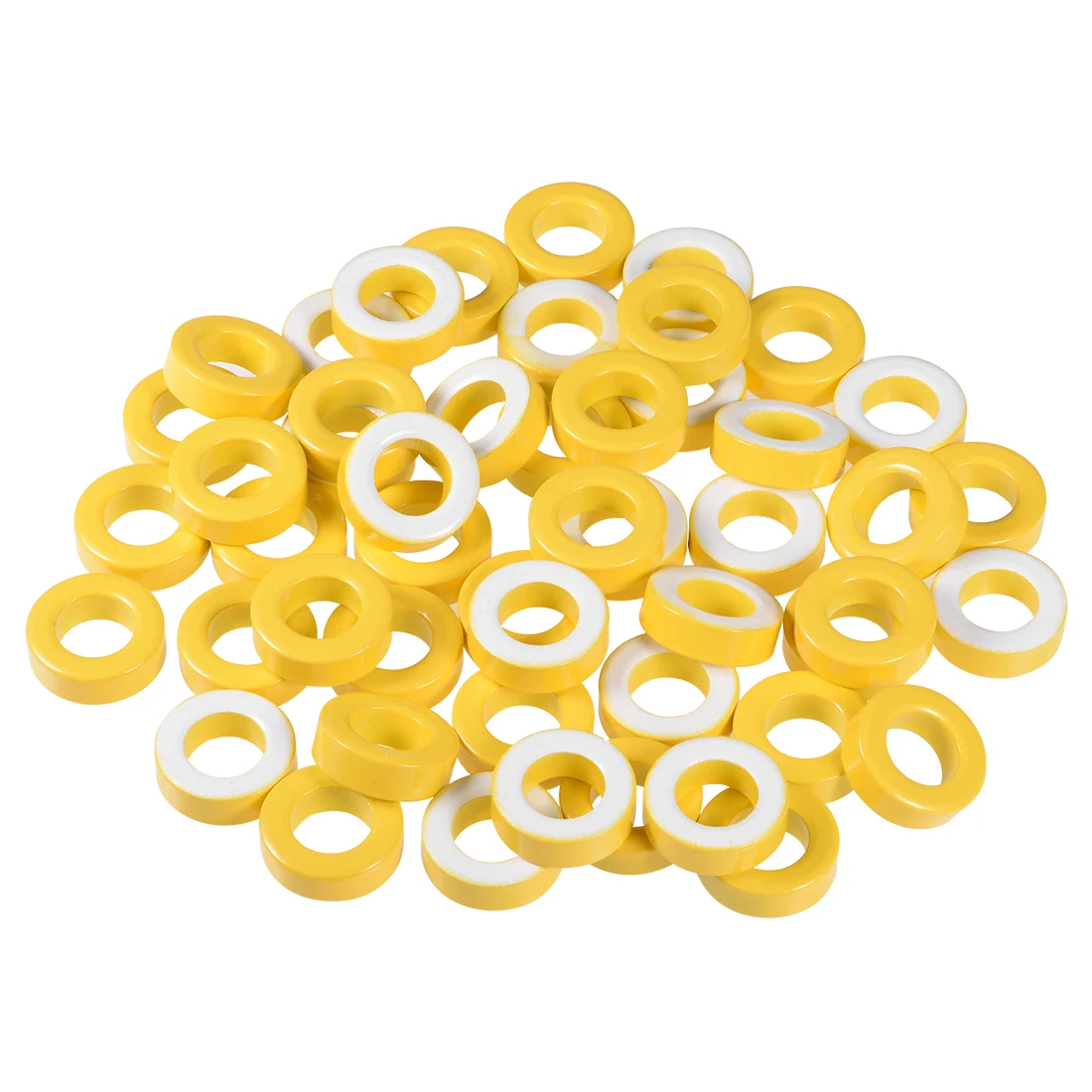 

50pcs 13.7x24.2x8mm Ferrite Ring Iron Powder Toroid Cores Yellow White Inductor Ferrite Rings for Power Transformers Inductors