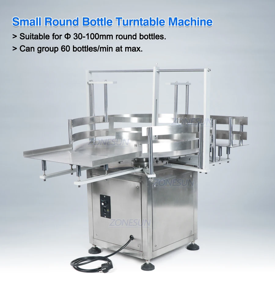 ZONEPACK ZS-LP600Z Tabletop Automatic Round Rotary Plastic Glass Bottle Unscrambler Sorting Turntable Jar Arranging Machine