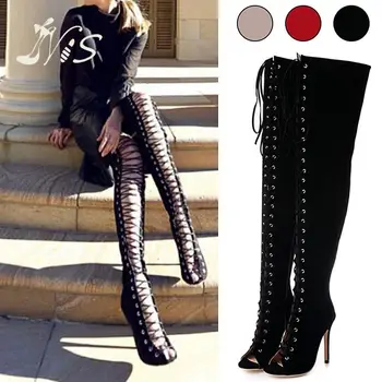New Large Size Women Cool Boots Over the Knee Long Boots Ultra-high Heel Women Peep Toe High Heel With Lace Long Boot for female
New Large Size Women Cool Boots Over the Knee Long Boots Ultra-high Heel Women Peep Toe High Heel With Lace Long Boot for female