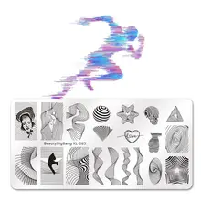 Beautybigbang 6*12cm 네일 스탬프 플레이트 기하학 라인 웨이브 패턴 사각형 이미지 스탬프 네일 디자인을위한 스텐실 인쇄(China)