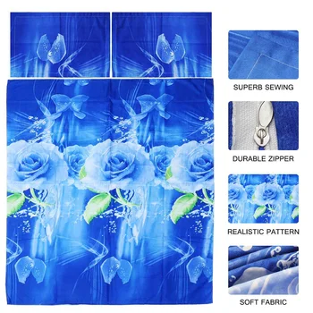 New 3PCS 200 x 230cm 3D Blue Rose Printed Bedding Pillowcase Quilt Cover Bedding Sets Queen Size 
New 3PCS 200 x 230cm 3D Blue Rose Printed Bedding Pillowcase Quilt Cover Bedding Sets Queen Size